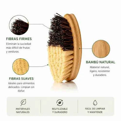 Cepillo para lavar frutas y verduras de bambú