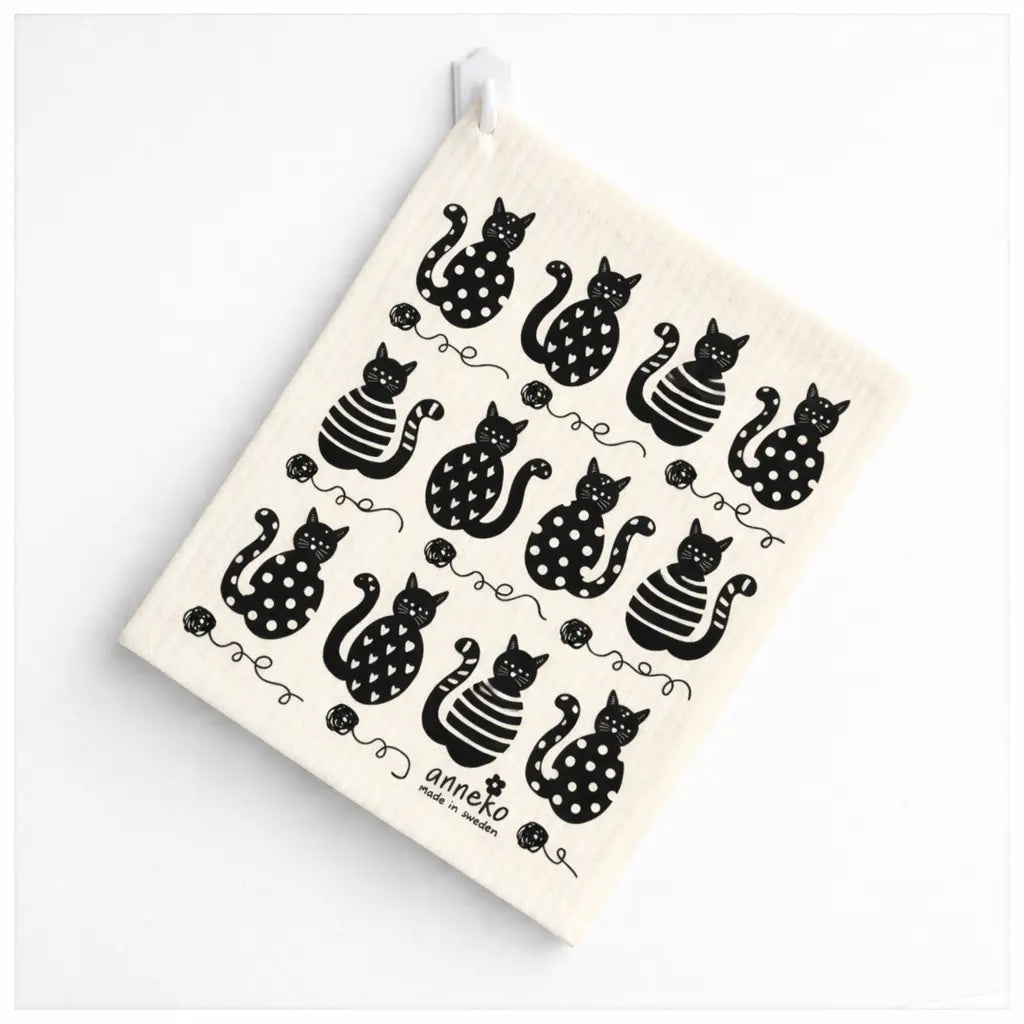 Paño sueco de cocina reutilizable con estampado de gatitos, absorbente y ecológico