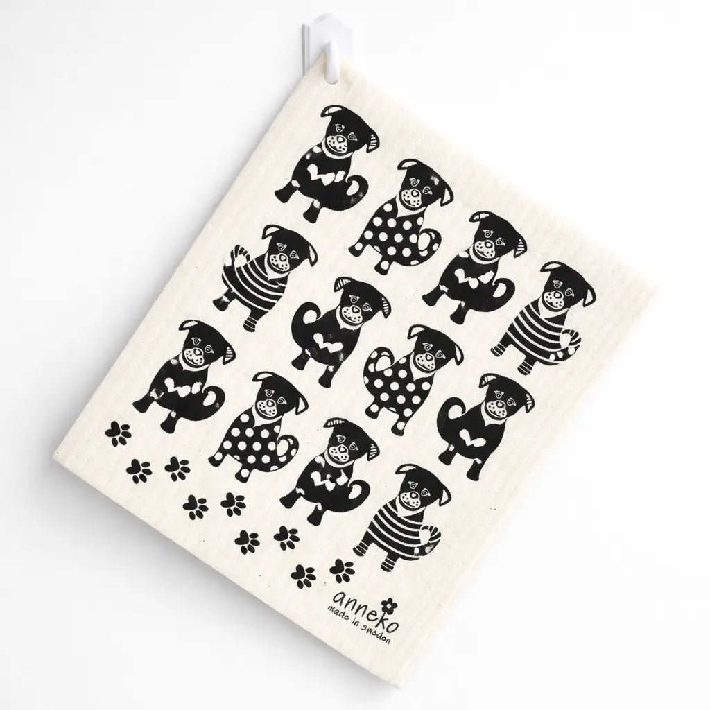 Paño sueco reutilizable con estampado de perritos, absorbente y ecológico para la cocina